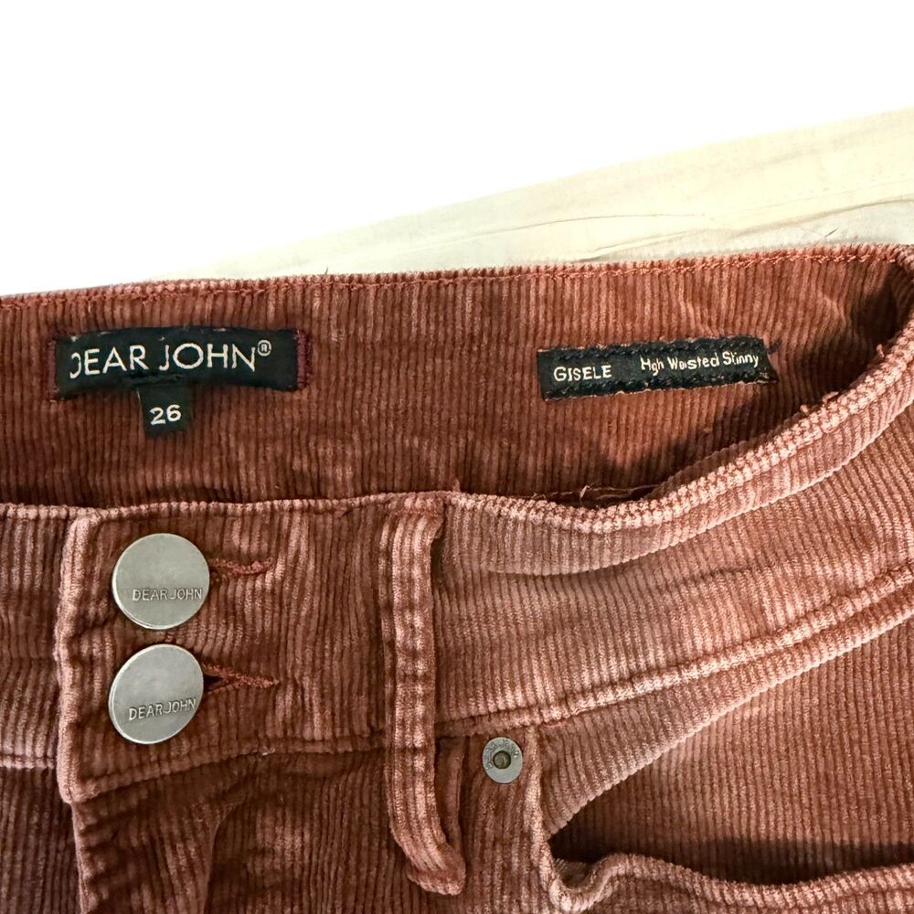 EUC Dear John Gisele High Waisted‎ Skinny Corduroy Jeans Sz 26 Tea Rose Stretch - Picture 3 of 6